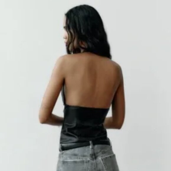 zara black faux leather halter top - Picture 6 of 6